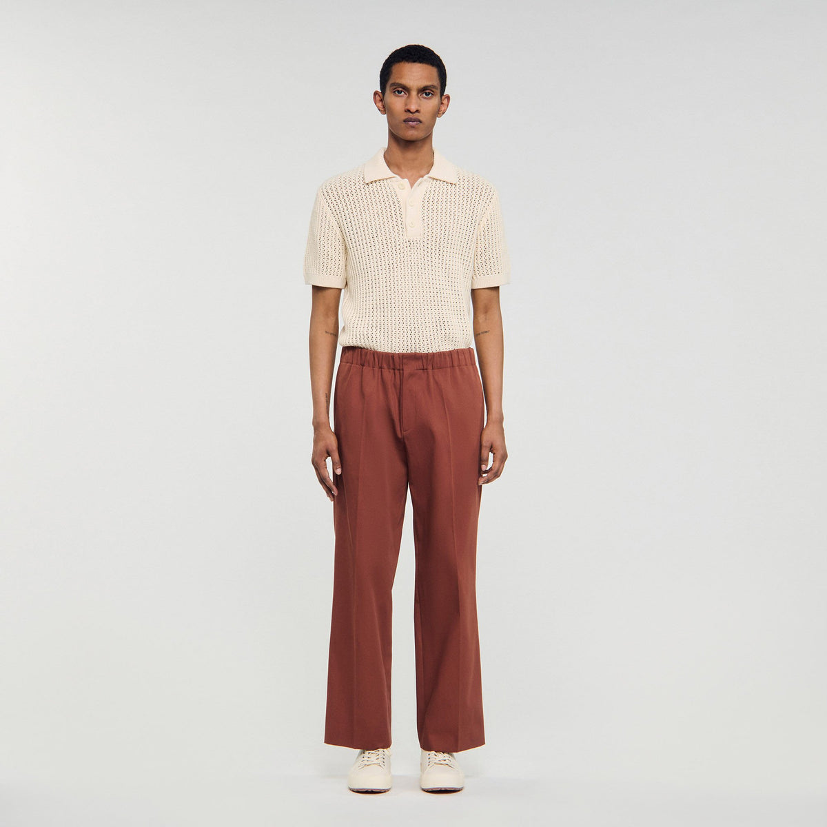 Elasticated wide-leg cotton trousers | Sandro