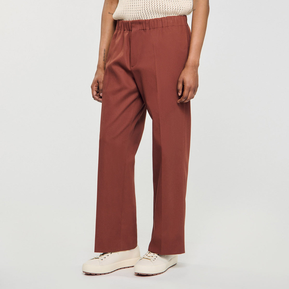 Elasticated wide-leg cotton trousers | Sandro