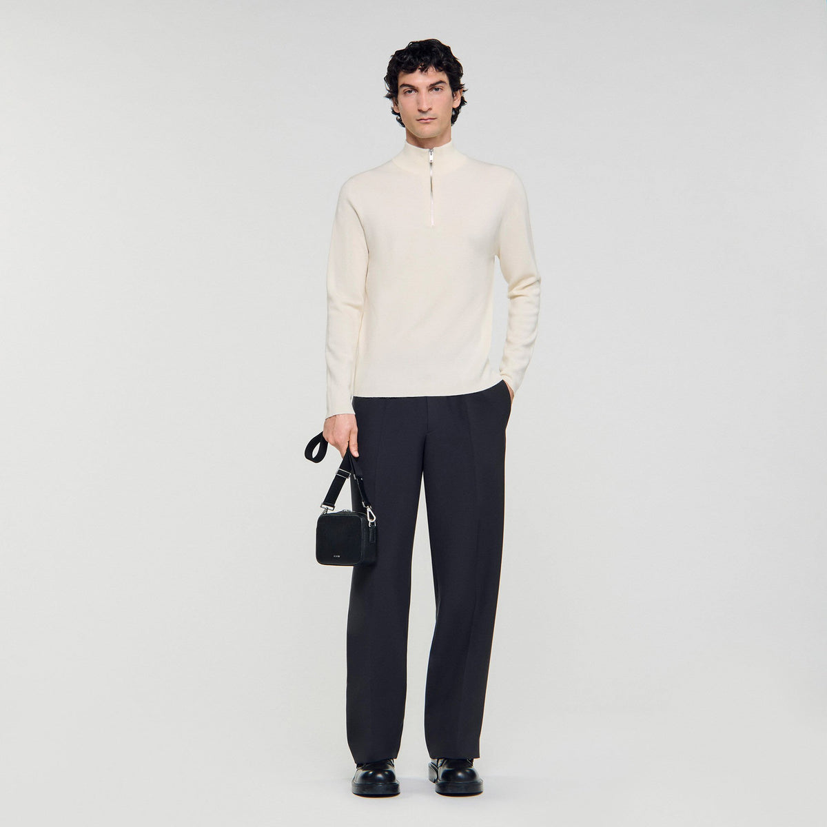 Wool sweater with zipped collar | Sandro