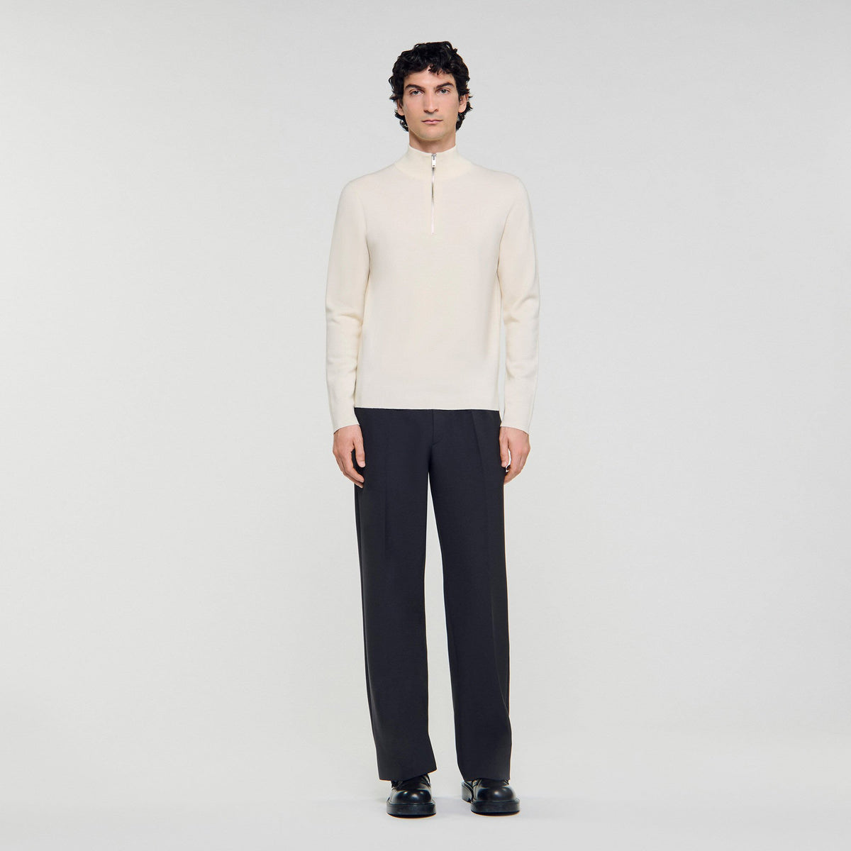 Wool sweater with zipped collar | Sandro