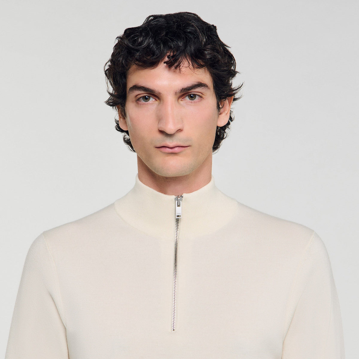 Wool sweater with zipped collar | Sandro
