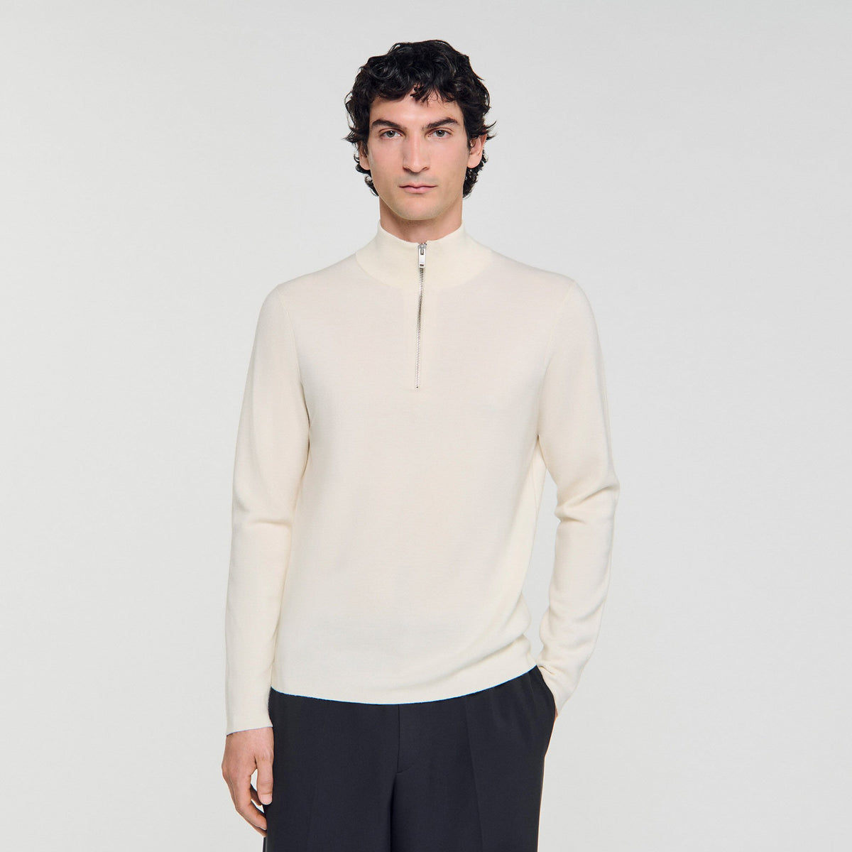 Wool sweater with zipped collar | Sandro