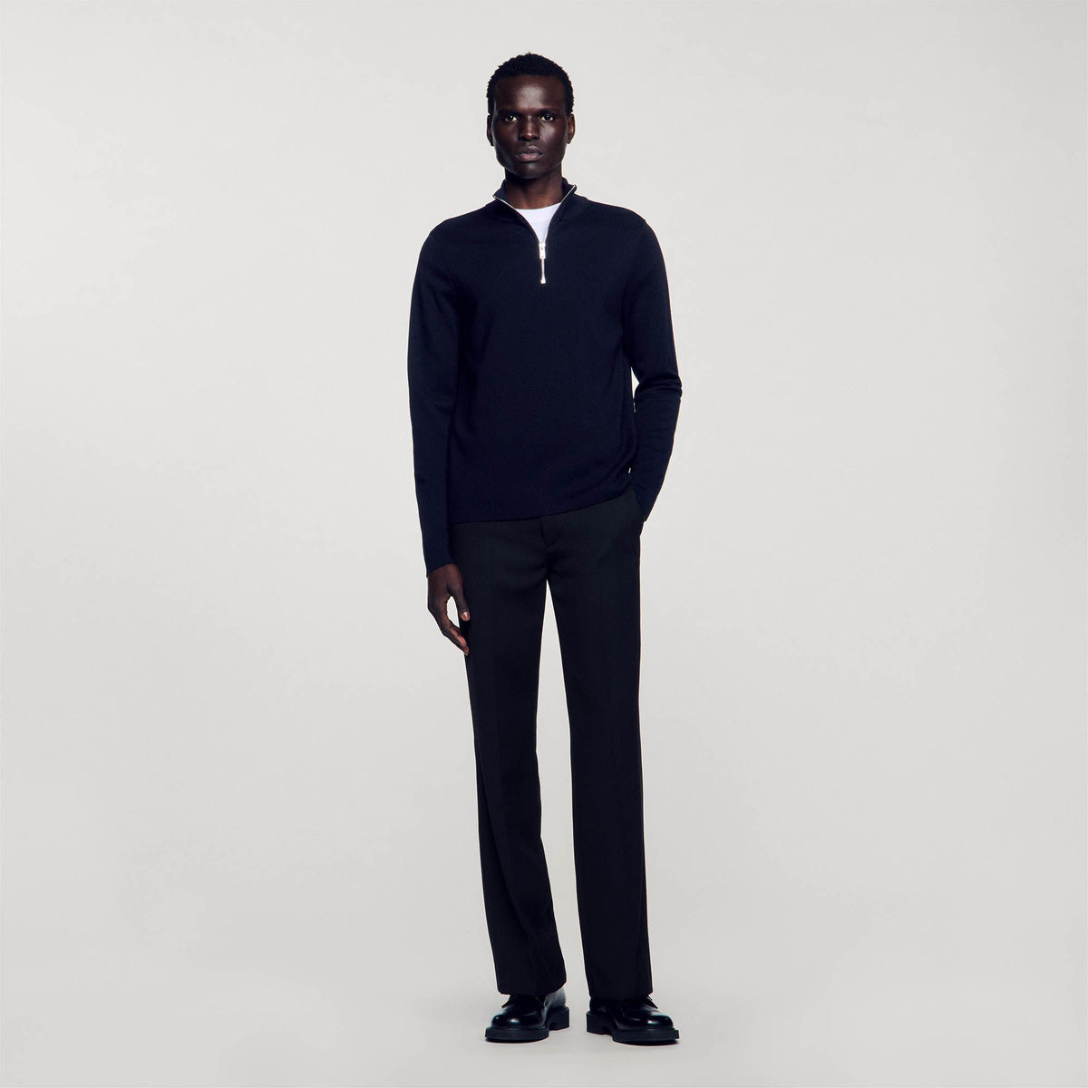 Wool sweater with zipped collar | Sandro