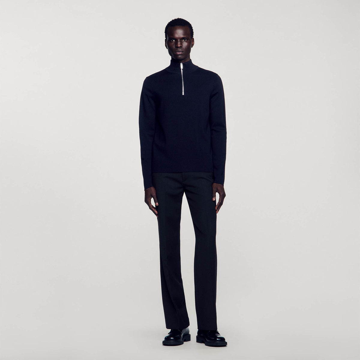 Wool sweater with zipped collar | Sandro