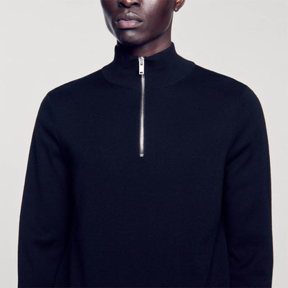 Wool sweater with zipped collar | Sandro