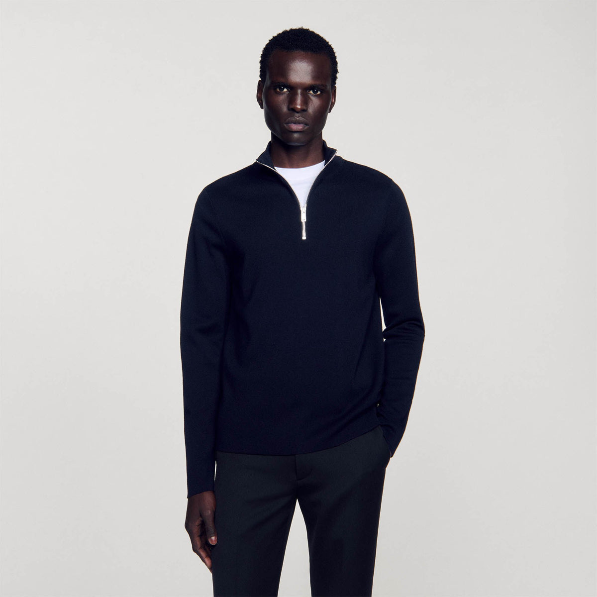 Wool sweater with zipped collar | Sandro