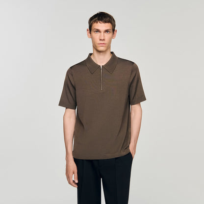 Knitted polo shirt with zip collar | Sandro