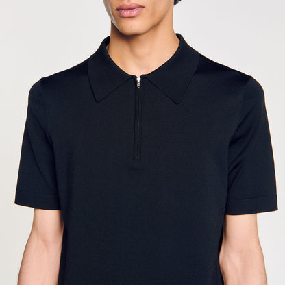 Knitted polo shirt with zip collar | Sandro