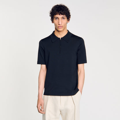 Knitted polo shirt with zip collar | Sandro