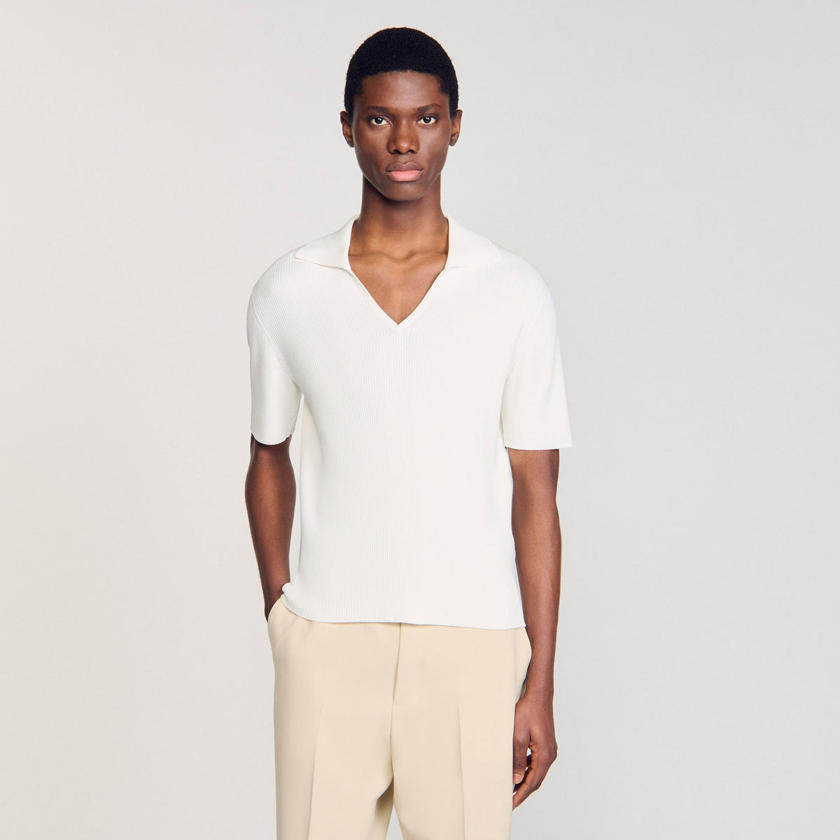 Rib knit polo shirt | Sandro