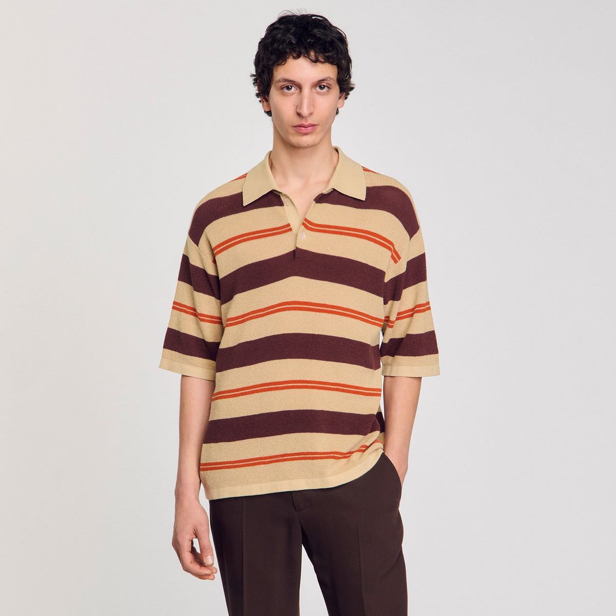 Striped knit polo shirt | Sandro